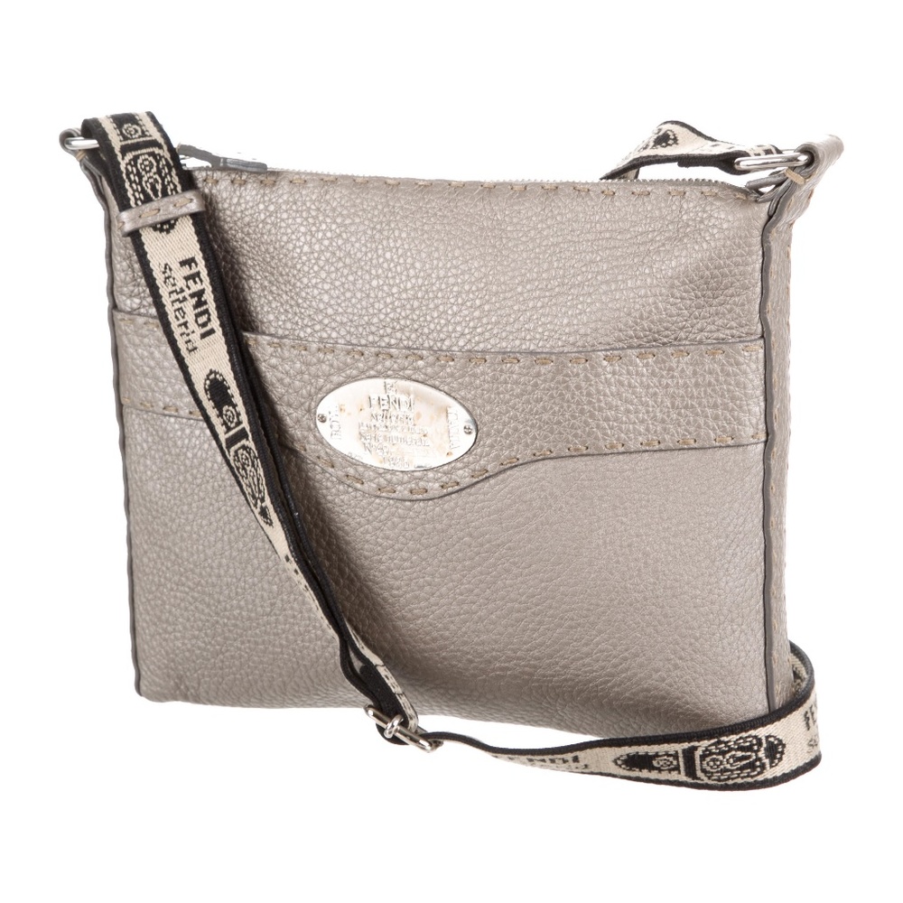 FENDI Selleria CrossBody Bag leather Silver Canvas